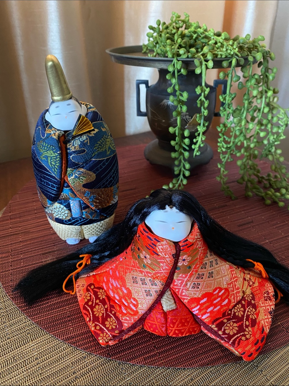 Traditional Japanese Handcrafted Kimekomi Hina Prince & Princess Dolls
